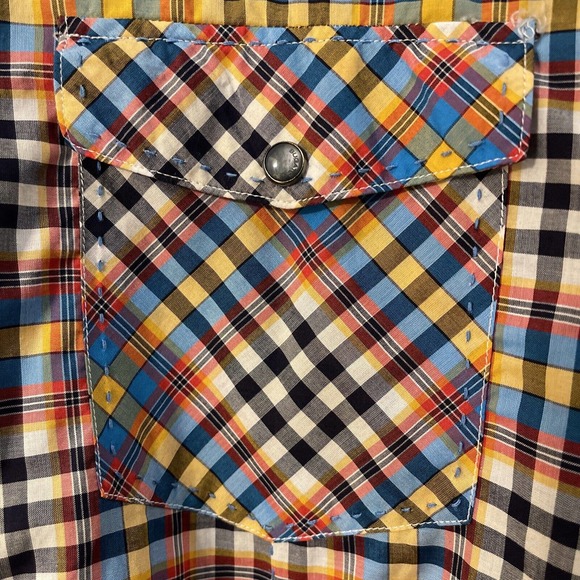 Bugatchi ShapedFit XL Men's Plaid Long Sleeve Snap Front Shirt TopStitch Western - Picture 5 of 14